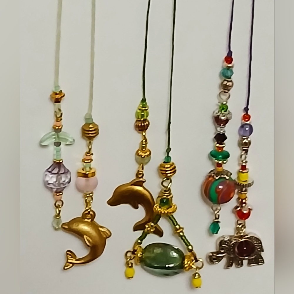 3 Beaded Bookmarks/Bookthongs With Dolphin Charms